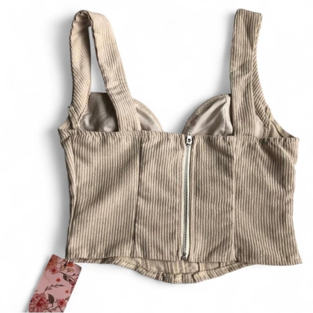 NWT SHEIN Beige Ribbed Off-Shoulder Corset Top Size XS - Picture 3 of 4